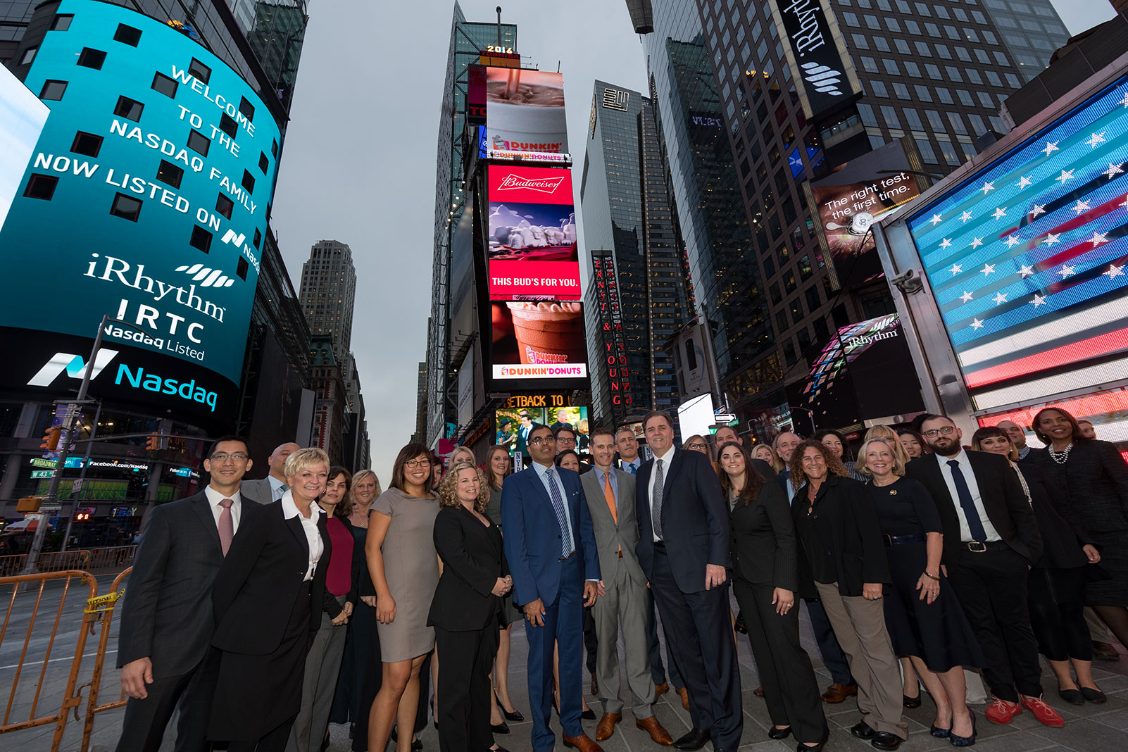 The iRhythm team celebrating its 2016 IPO in Times Square.