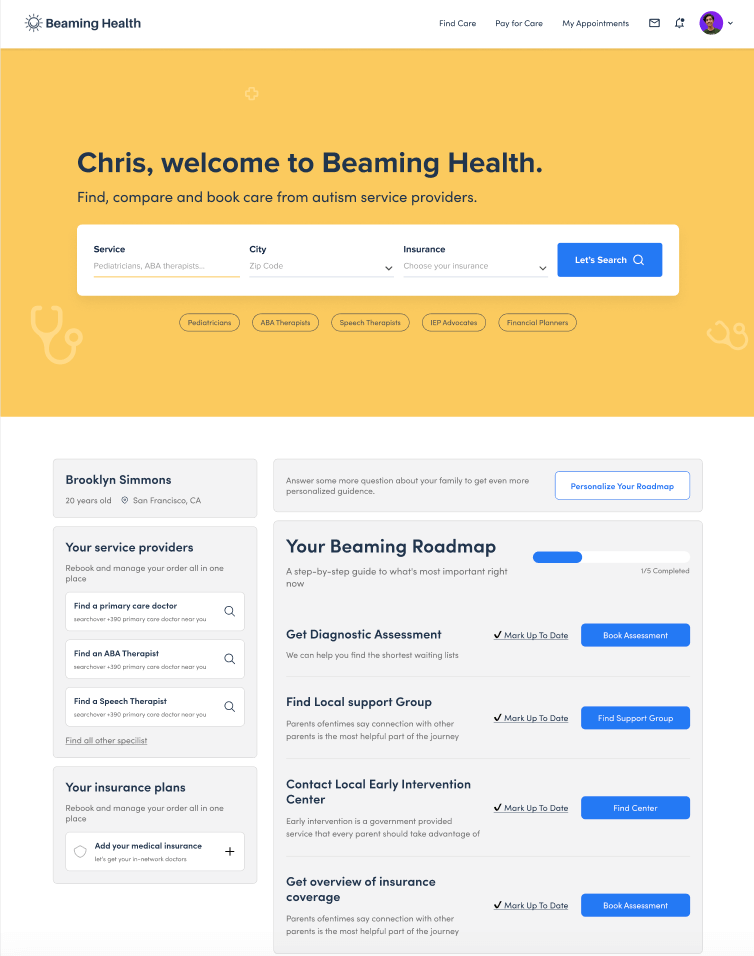 A screen from the Beaming Health provider search function