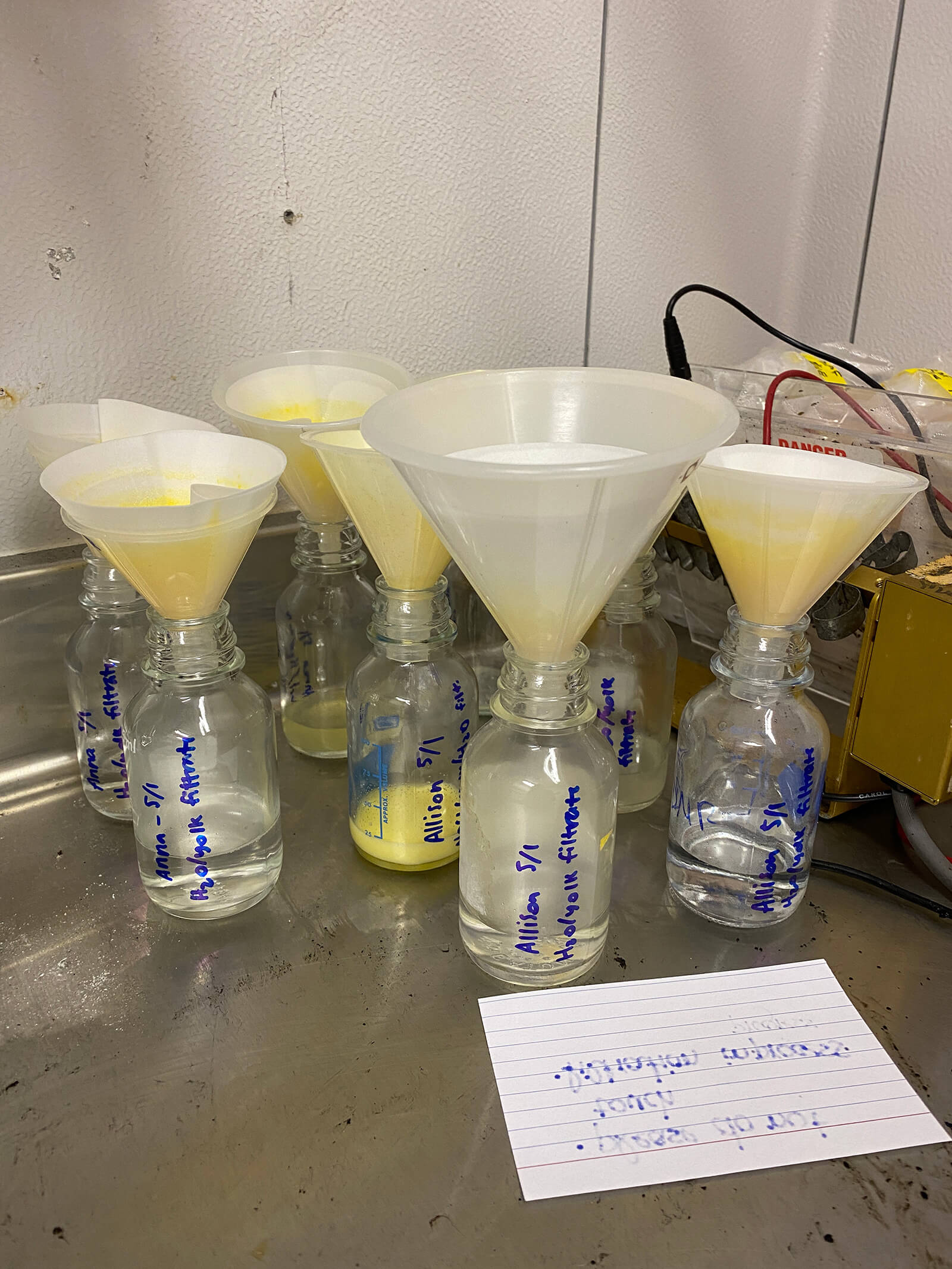 Filtering the egg yolk after the first round of acidification