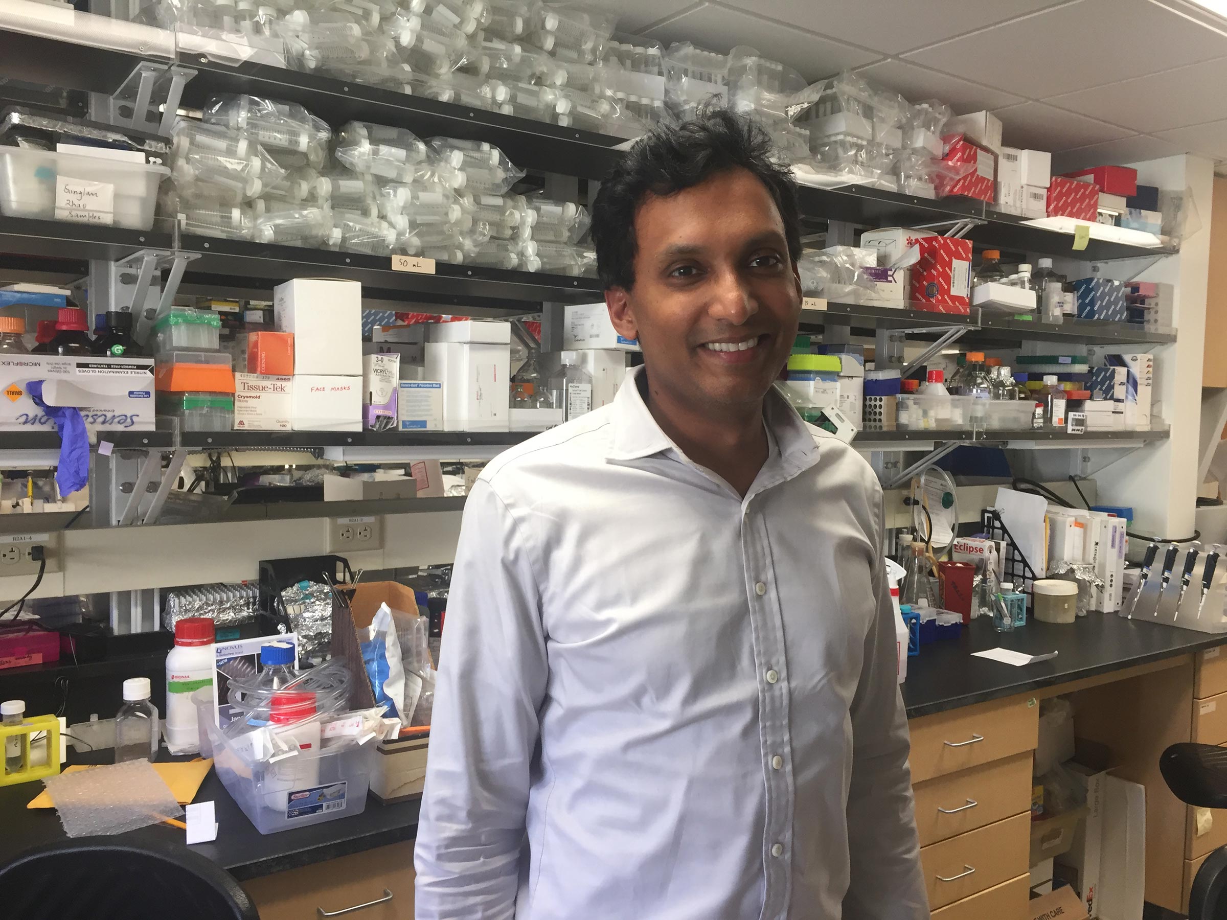 Sid Sinha in his lab at Stanford Medicine.